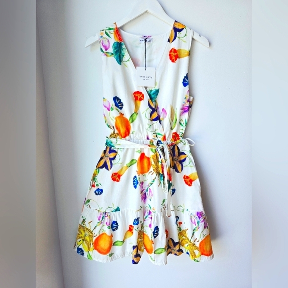 Blue Navy Dresses & Skirts - BLUE NAVY ITALY Floral Sleeveless V NECK WRAP Dress Belt Cotton Size M